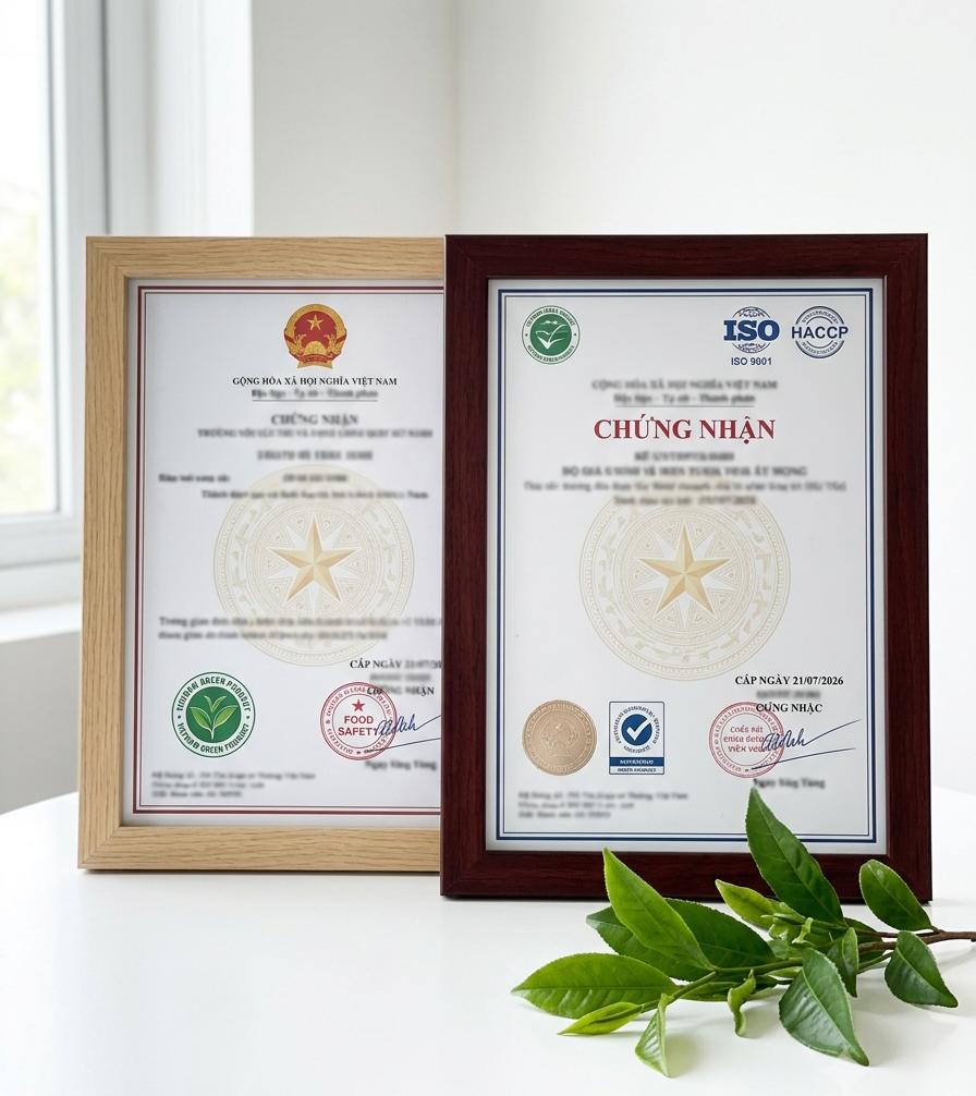 Official certification documents in frames